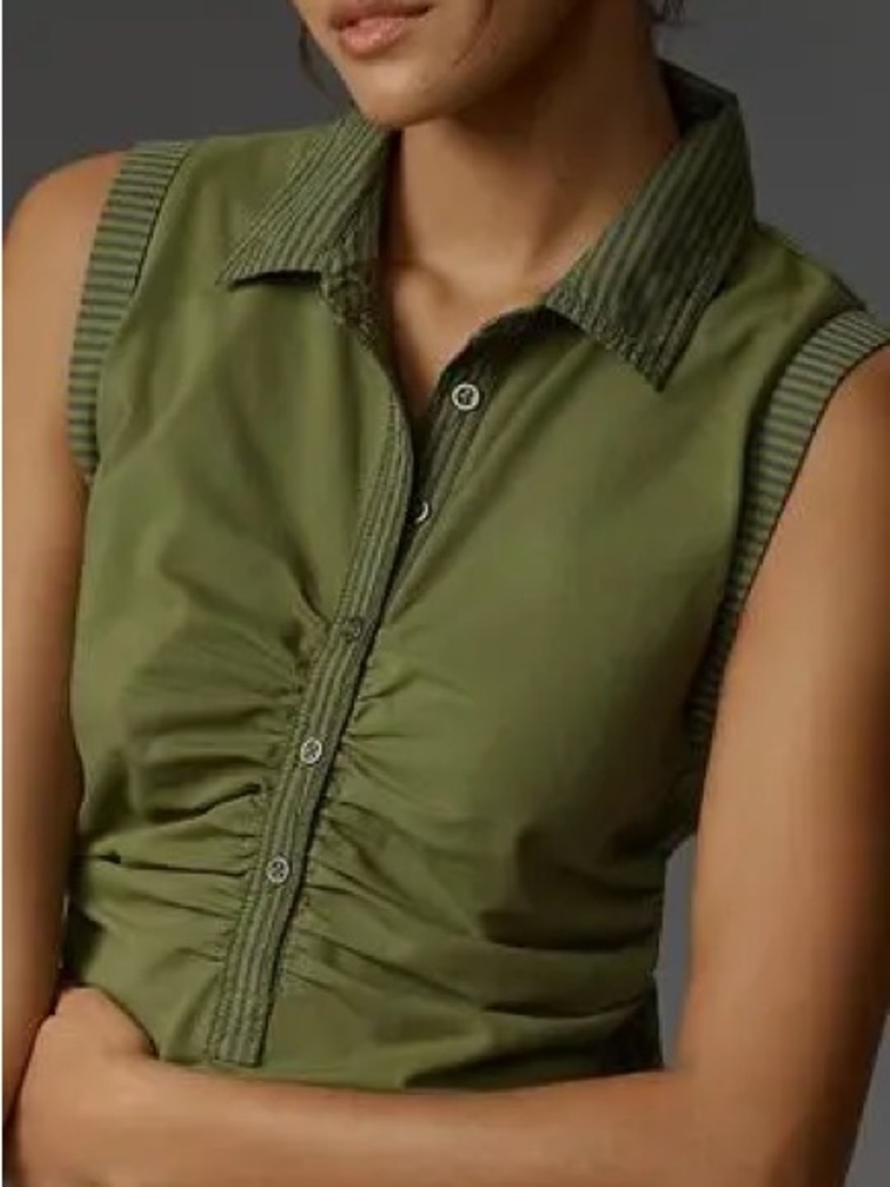 Green Ruched Polo Tank - Picture 2 of 7